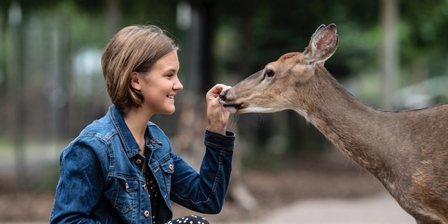 A girl at Wisconsin Deer Park in Wisconsin Dells.