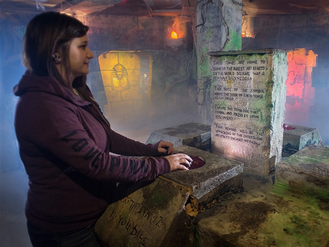 A woman at Ripley's Believe It Or Not! Museum in Wisconsin Dells.