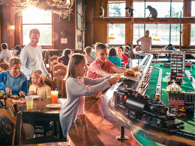 A family at Buffalo Phil's Pizza & Grille in Wisconsin Dells.