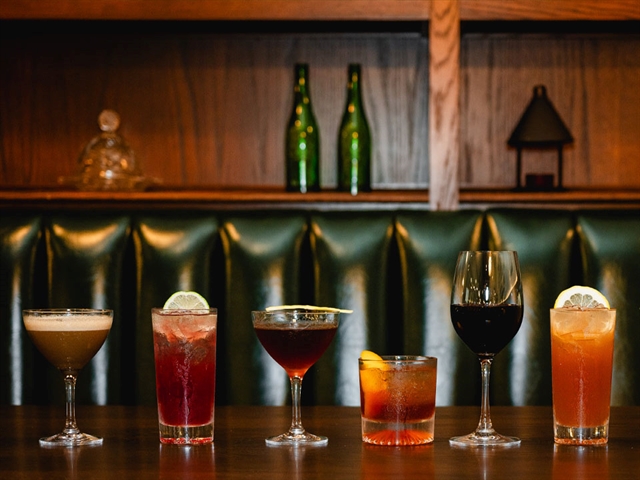Drink line up at Dawn Manor Restaurant, Bar & Speakeasy