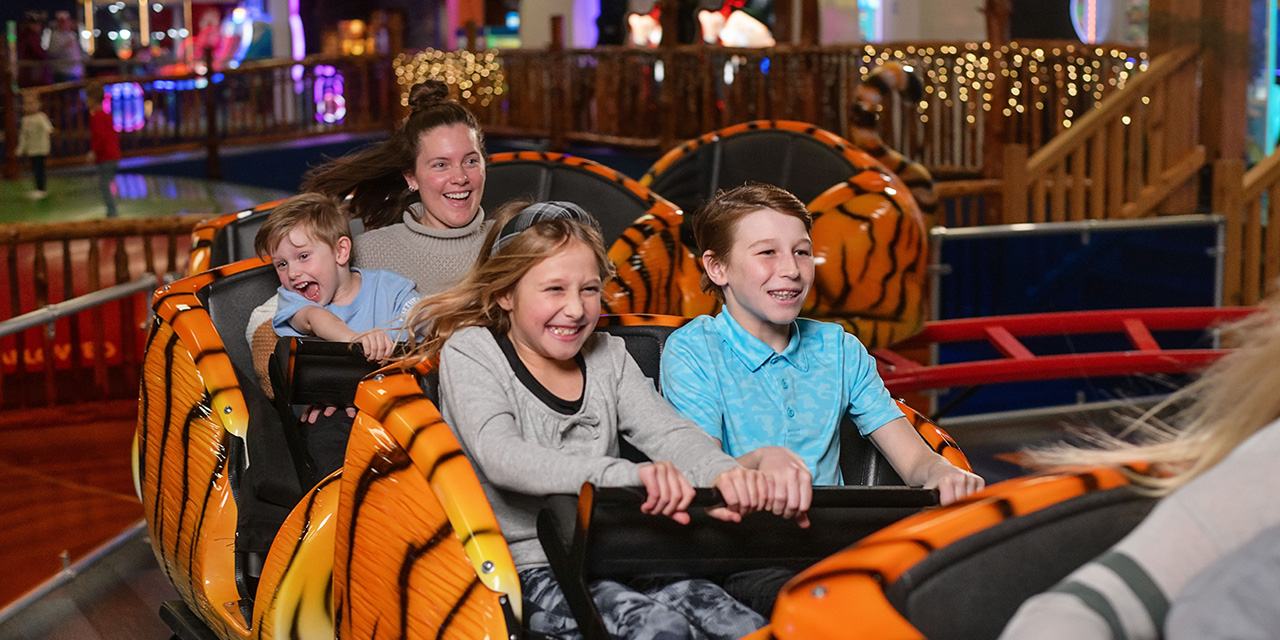 Tiger-themed roller coaster at Knuckleheads