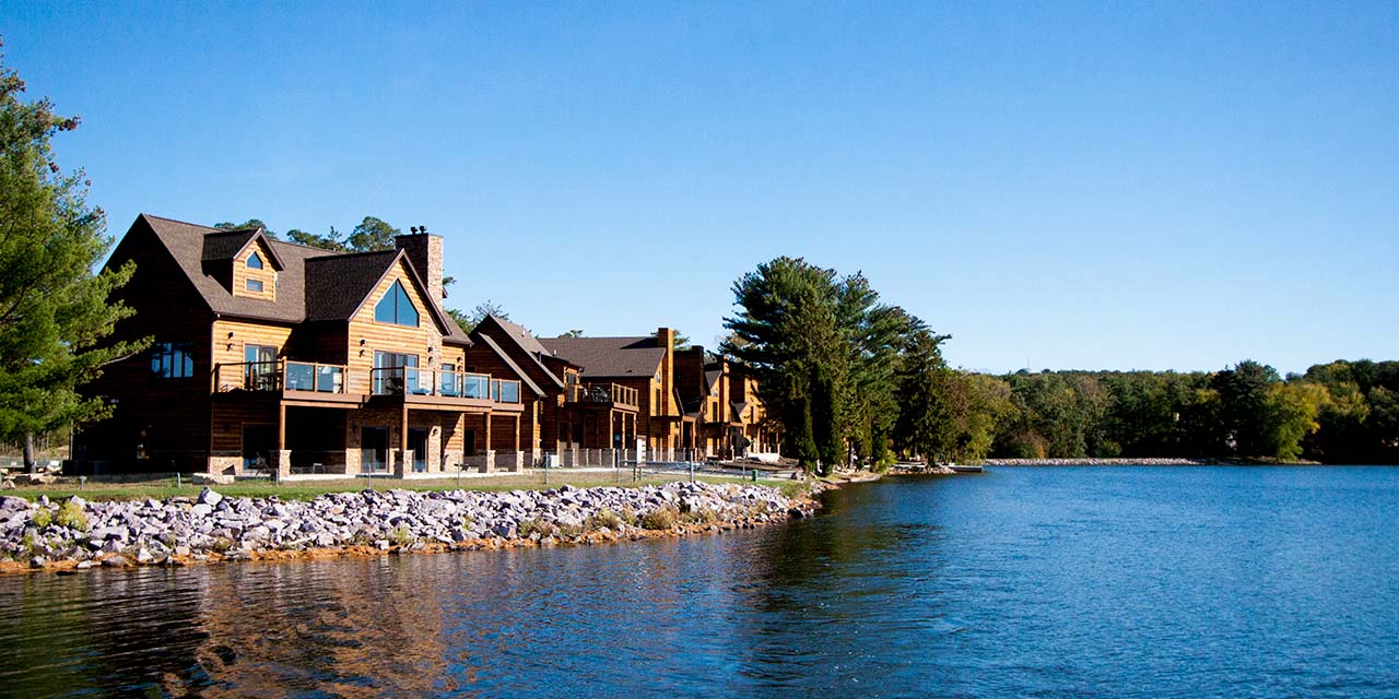 Lake Delton waterfront villas view from the lake