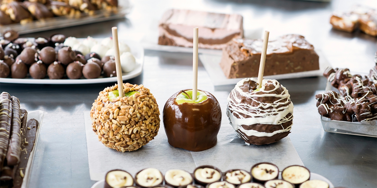 Candied apples and other sweet treats.