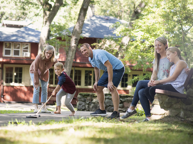 A family at Birchcliff Resort in Wisconsin Dells.