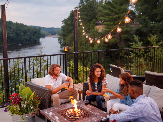 A group of friends at Riverfront Terrace in Wisconsin Dells.