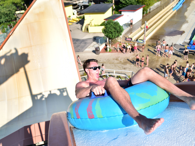 A person on the Stingray waterslide at Noah's Ark Waterpark.