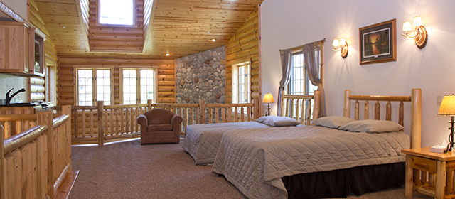 Bedroom in a cabin with two beds