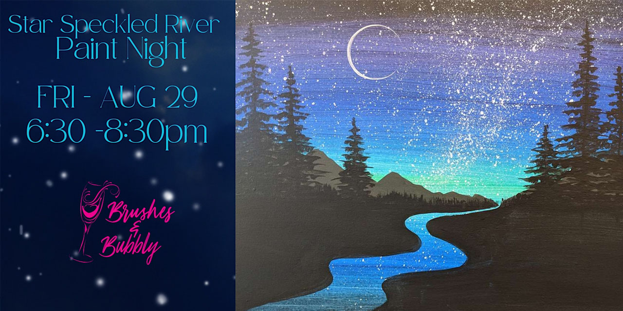 Star Speckled River Paint Event at Brushes & Bubbly