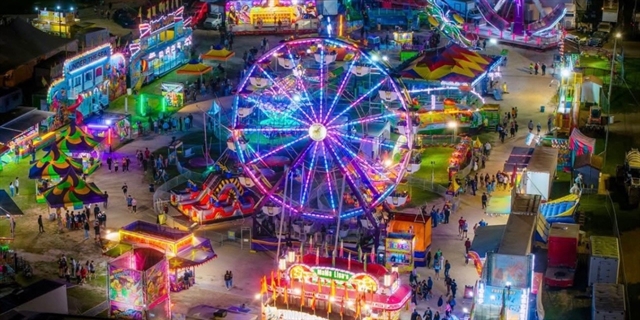 Carnival rides in the evening.