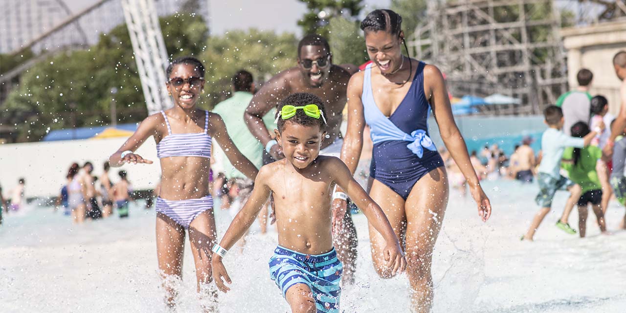 A family at Mt. Olympus Outdoor Waterpark in Wisconsin Dells.
