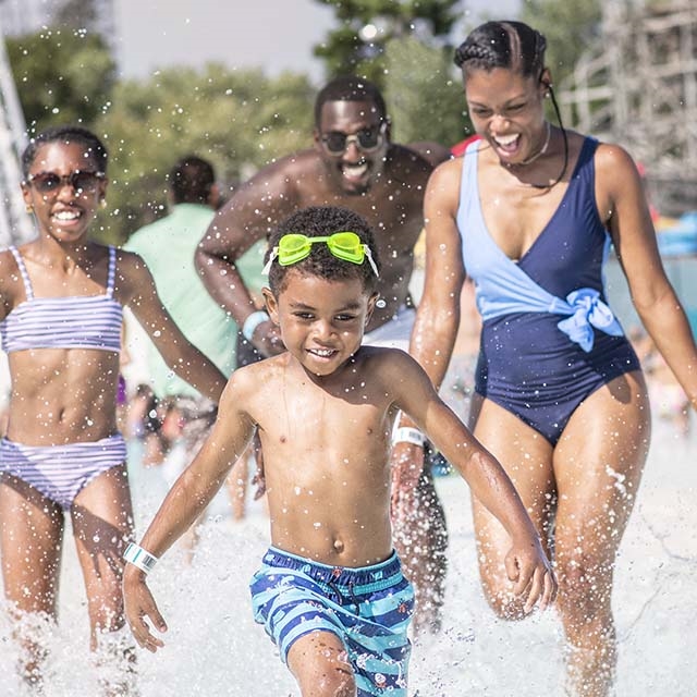 A family at Mt. Olympus Outdoor Waterpark in Wisconsin Dells.