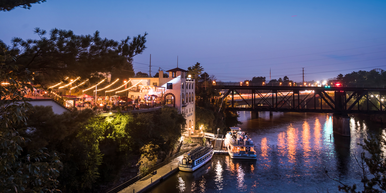 Downtown Dells river view in the evening