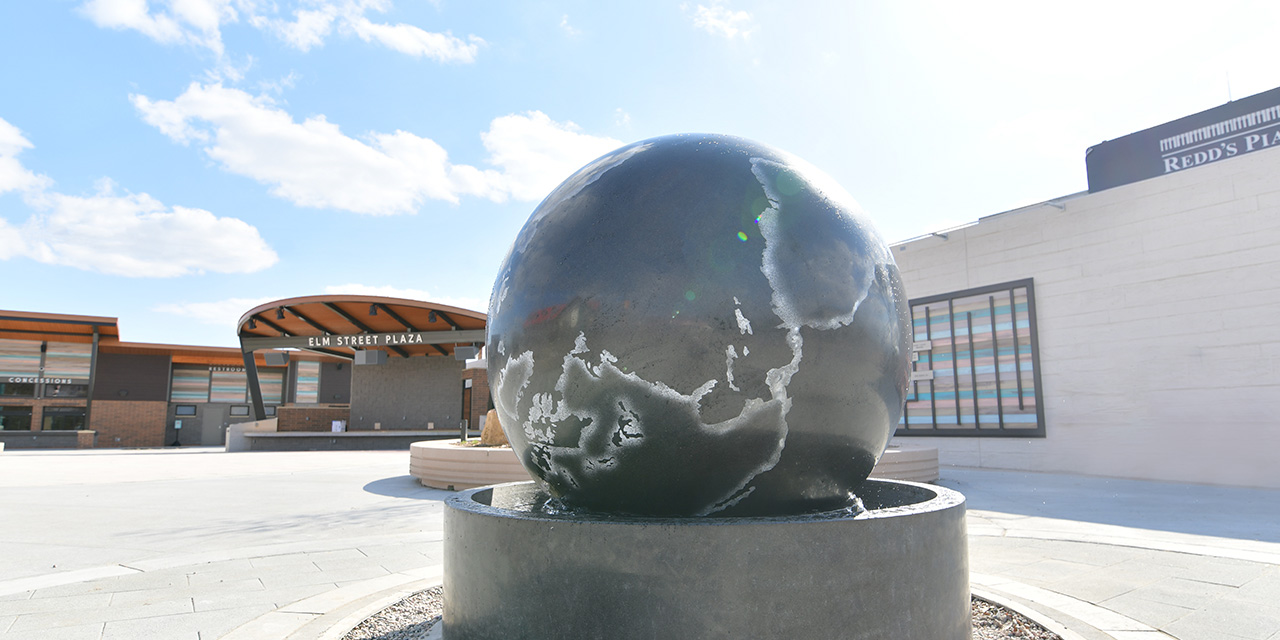Kugel ball at Elm Street Plaza.