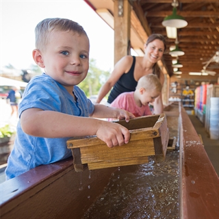 A child pans for gemstones at Dells Mining Co. in Wisconsin Dells.