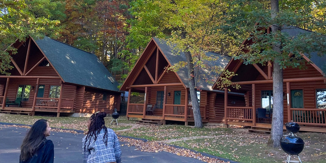 Cabin homes in fall.