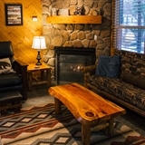 Cozy log cabin interior.