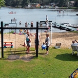People playing at the beach area.