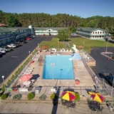 Aerial view of outdoor pool at Shamrock Motel.