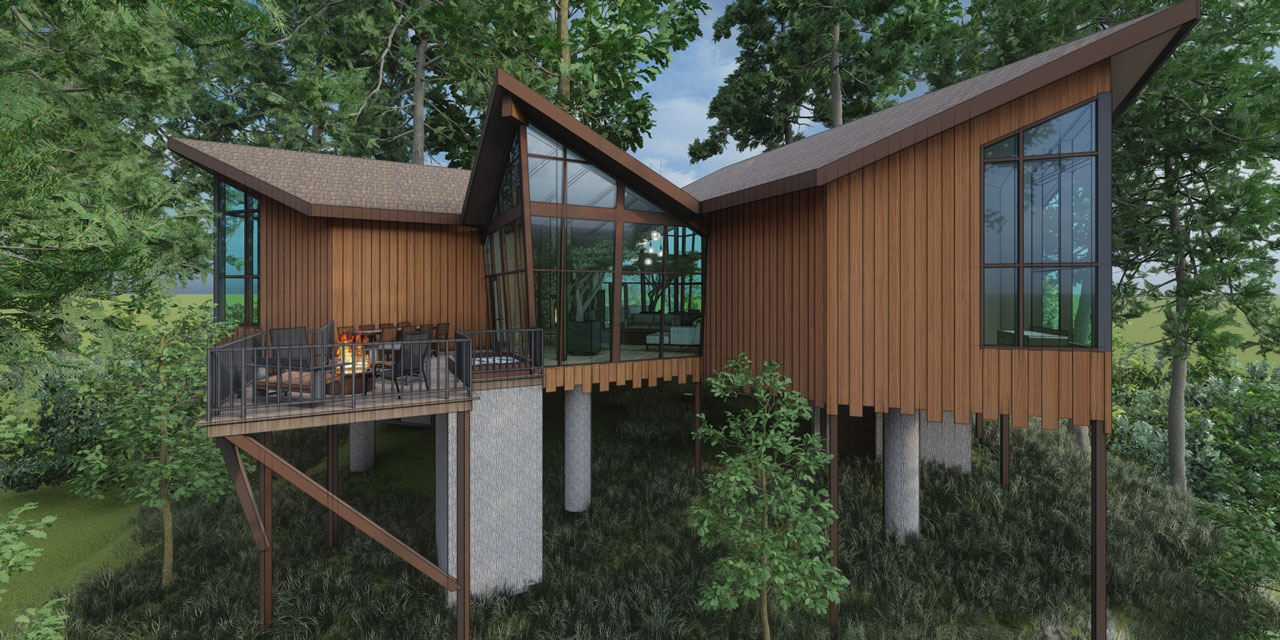 Rendering of a villa exterior.