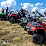 Group of ATV riders with beautiful view.