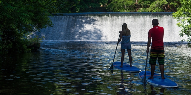 People paddle boarding in Wisconsin Dells.