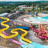 Aerial view of the waterpark at Mt. Olympus Water & Theme Park.