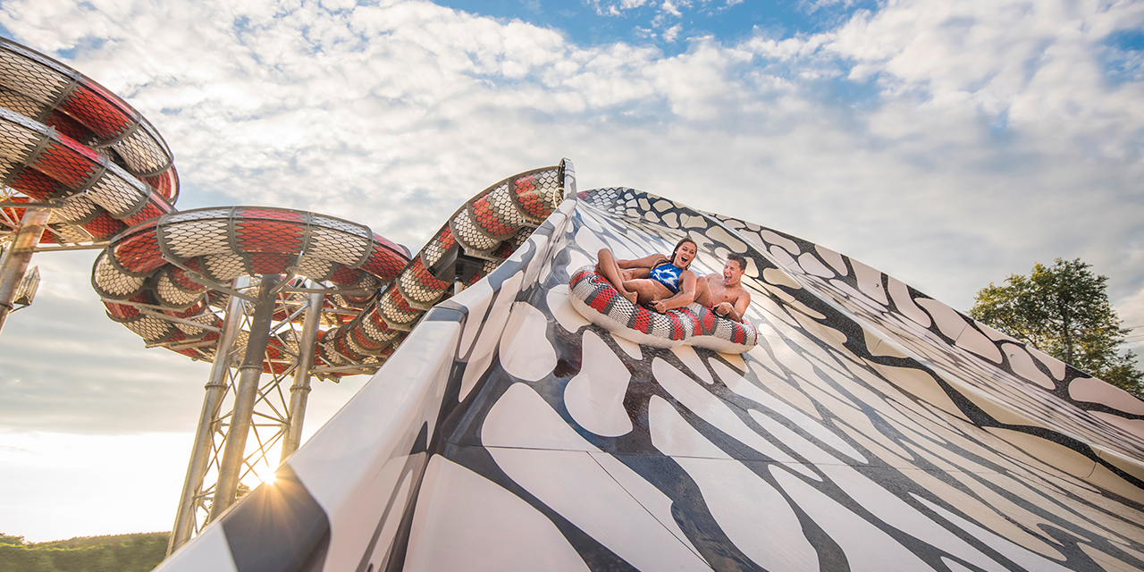 People go down a waterslide at Noah's Ark Waterpark.