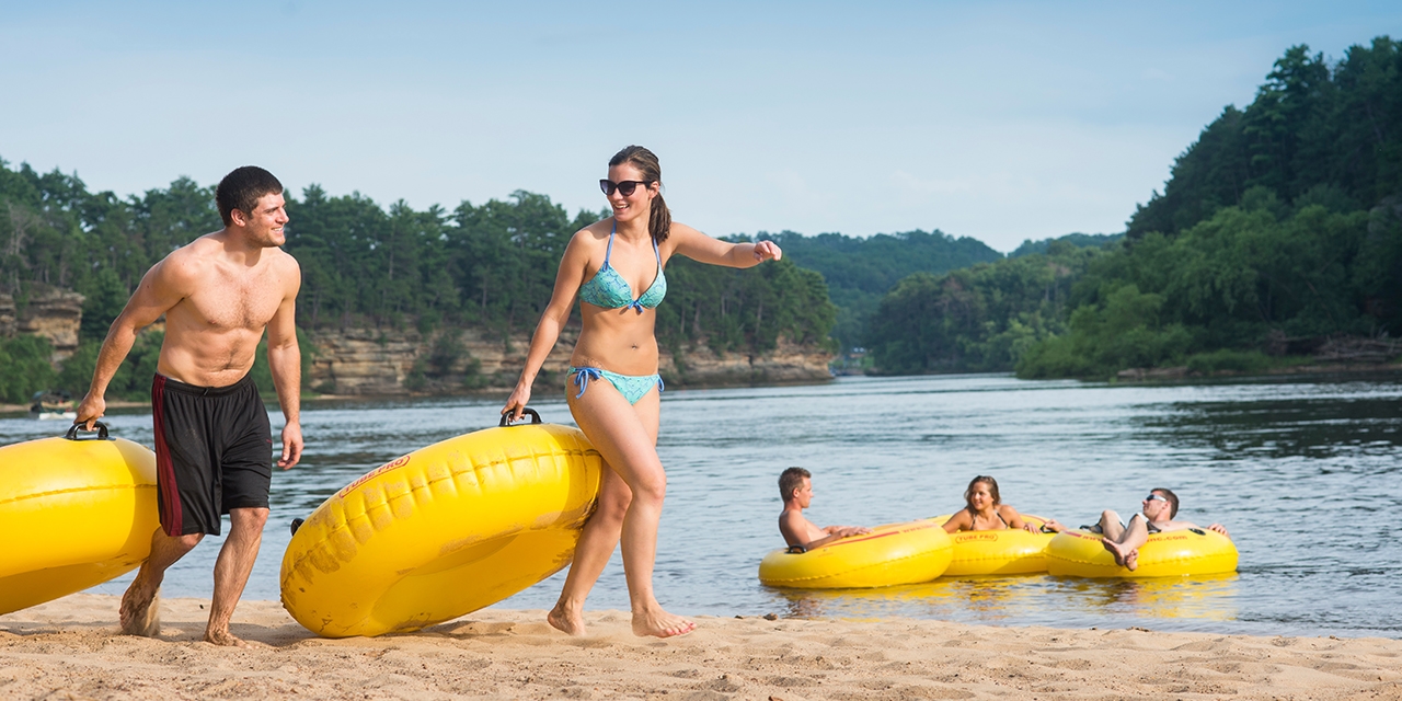 People tube on the water in Wisconsin Dells.