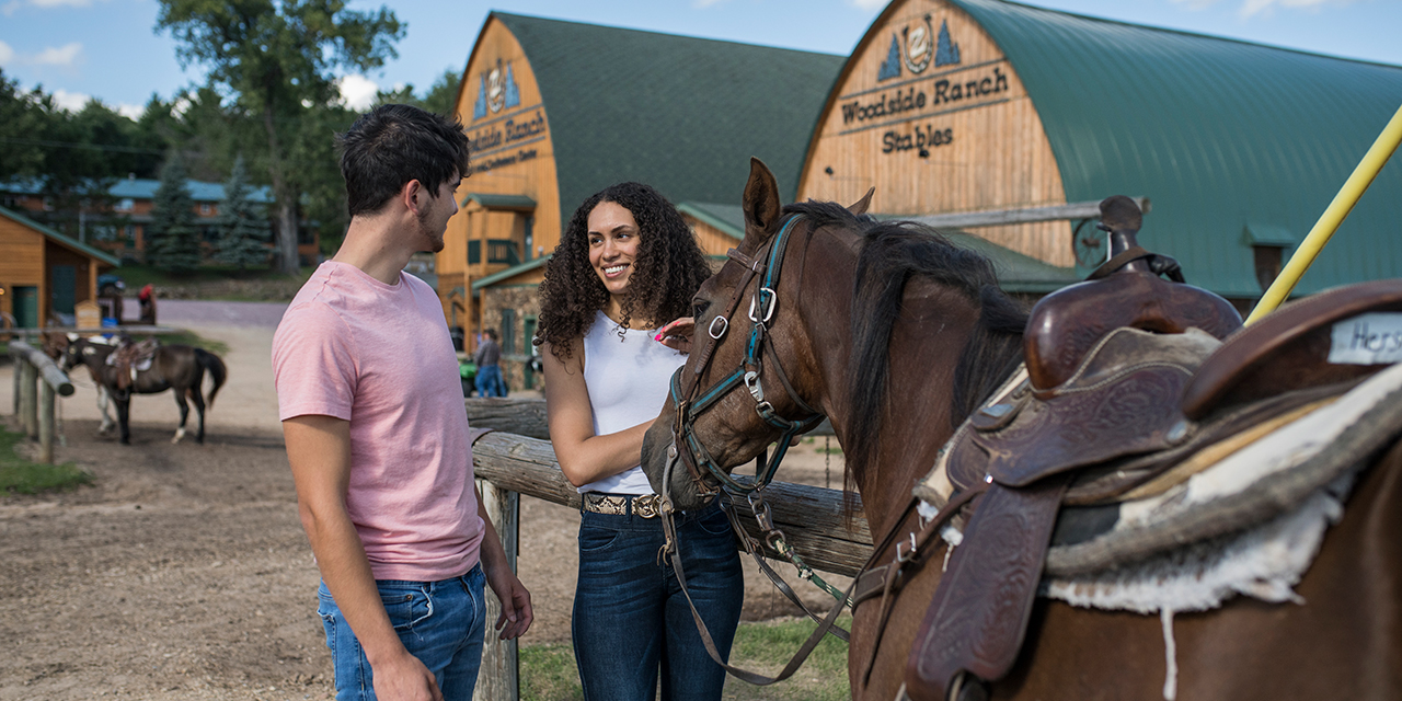 People take care of a horse.