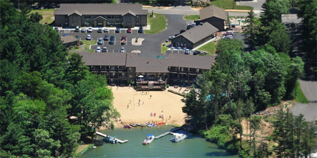 Aerial photo of Baker's Sunset Bay Resort.