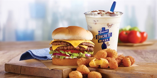 Various Culver's menu items including a cheeseburger and fried cheese curds.