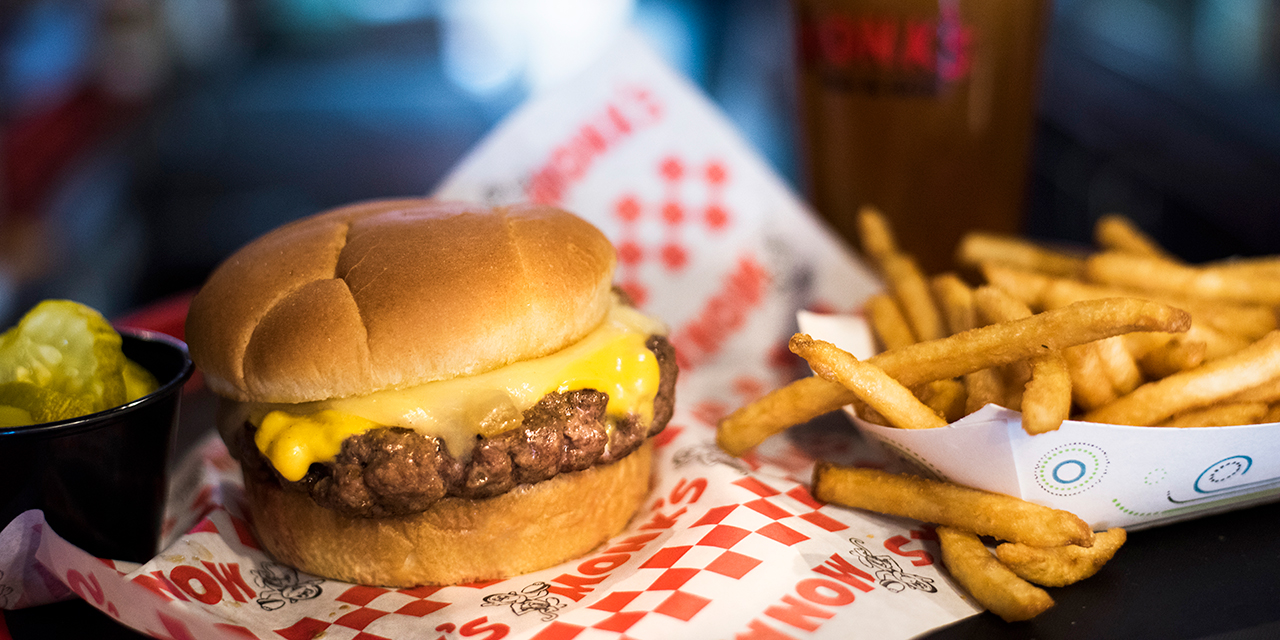 A cheeseburger and fries at Monk's Bar & Grill - Wisconsin Dells.