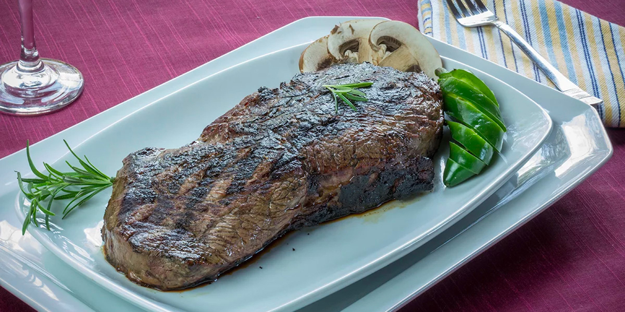 Steak, peppers, and mushrooms at RuBB's Steakhouse.