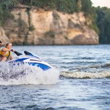People on a jet ski in Wisconsin Dells.